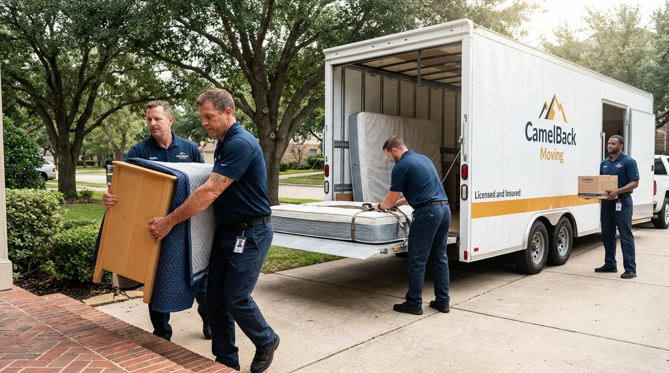 Crew loading residential truck for cross-state move from Saxapahaw, NC