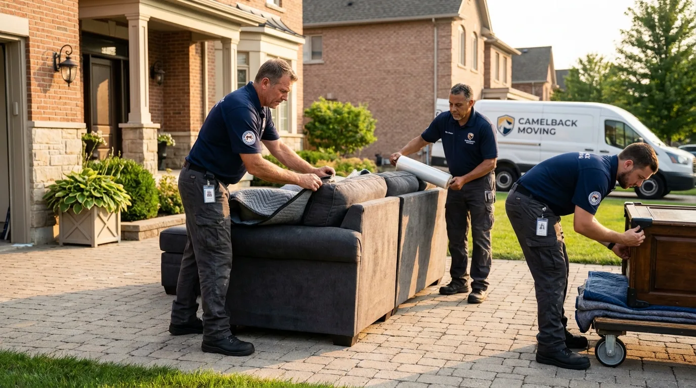 Large estate moving crew wrapping furniture in Saxapahaw, NC